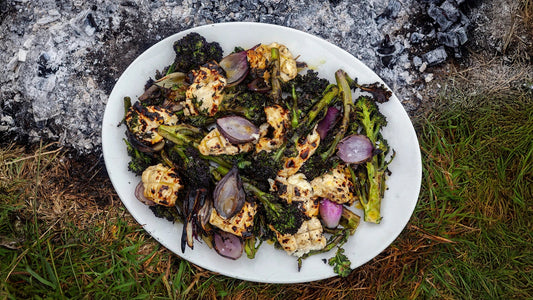 Grilled Halloumi with Red Onions and Purple Sprouting Broccoli